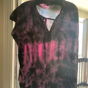 Purple & black button down tie dye top
